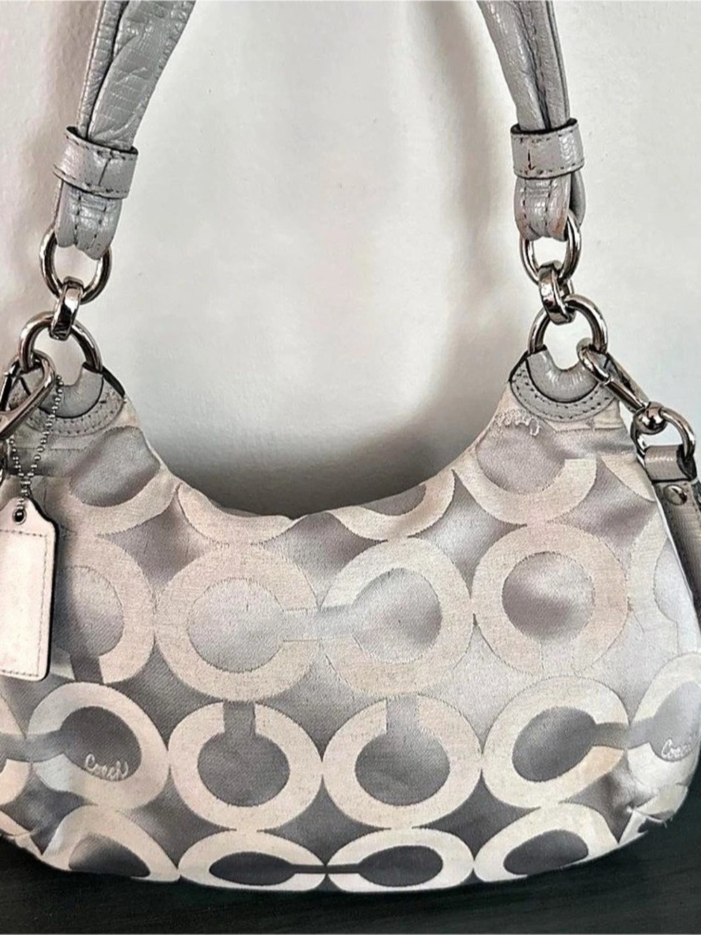 Coach Signature Hobo Signature Shoulder Bag Gray & White